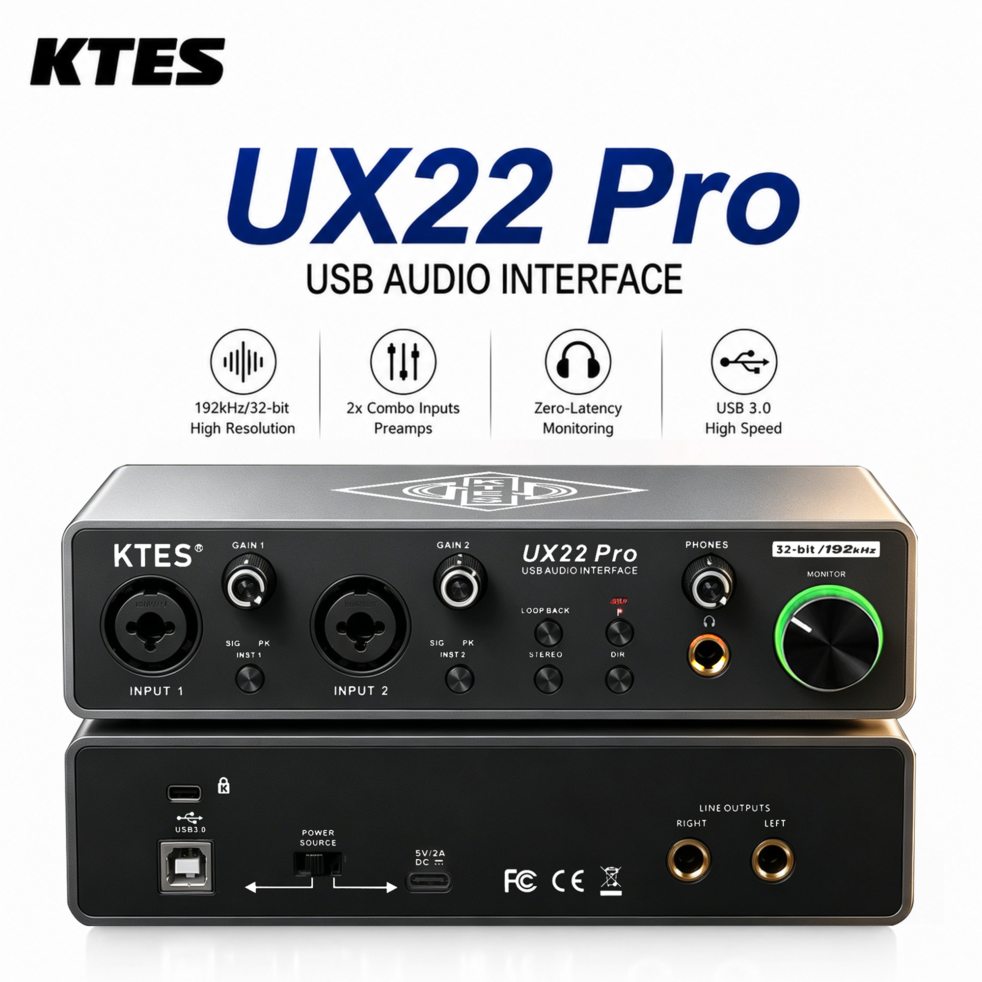Music Audio Facebook - UX22 Pro Audio Interface 192kHz 32-Bit