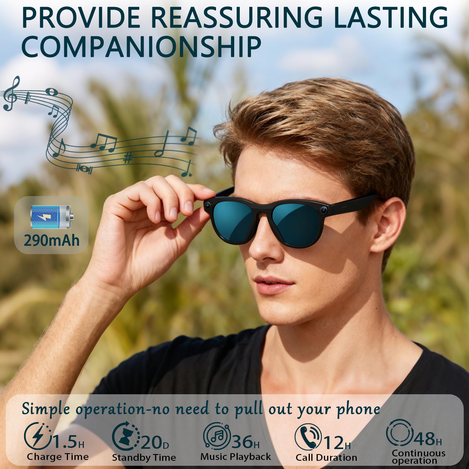 Black Smart Ai Glasses for Men - Audio Music Arabic 评论和价格
