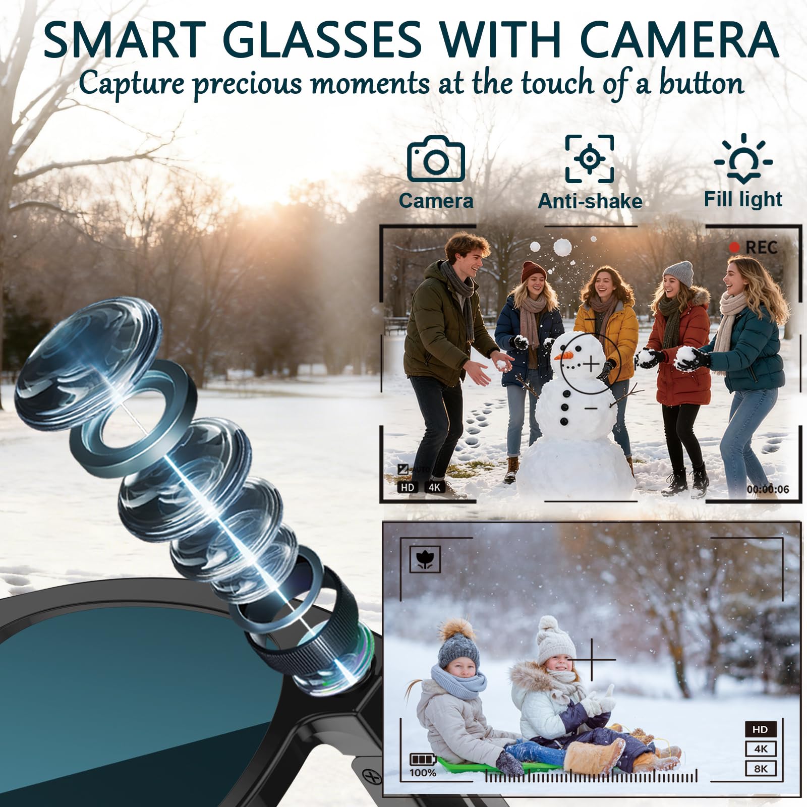 Black Smart Ai Glasses for Men - Audio Music Arabic 评论和价格