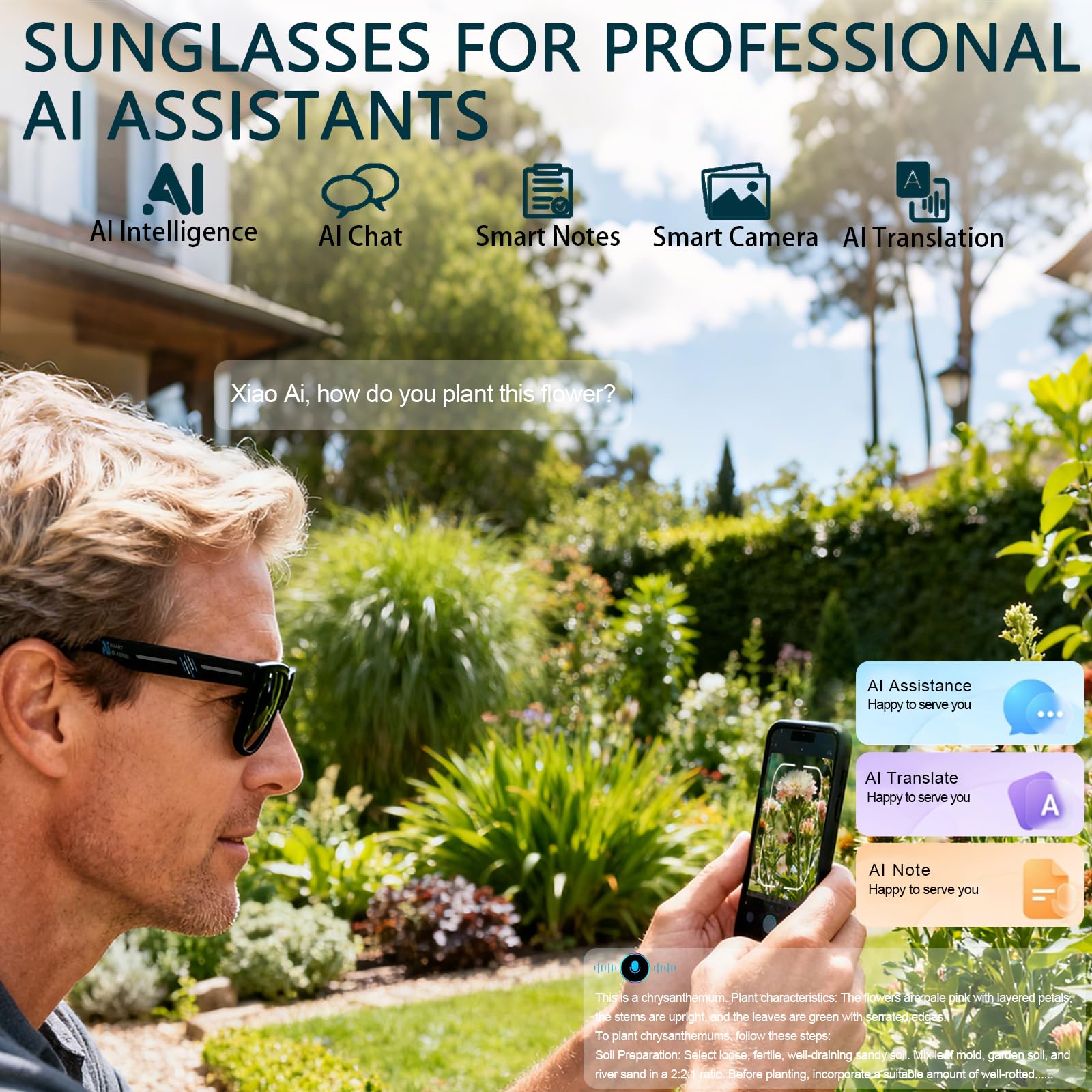 Black Smart Ai Glasses for Men - Audio Music Arabic 评论和价格